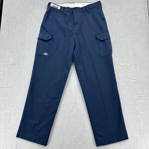UniFirst Cargo Work Pants Mens 36x32 Navy Blue Softwill Mechanic Workwear